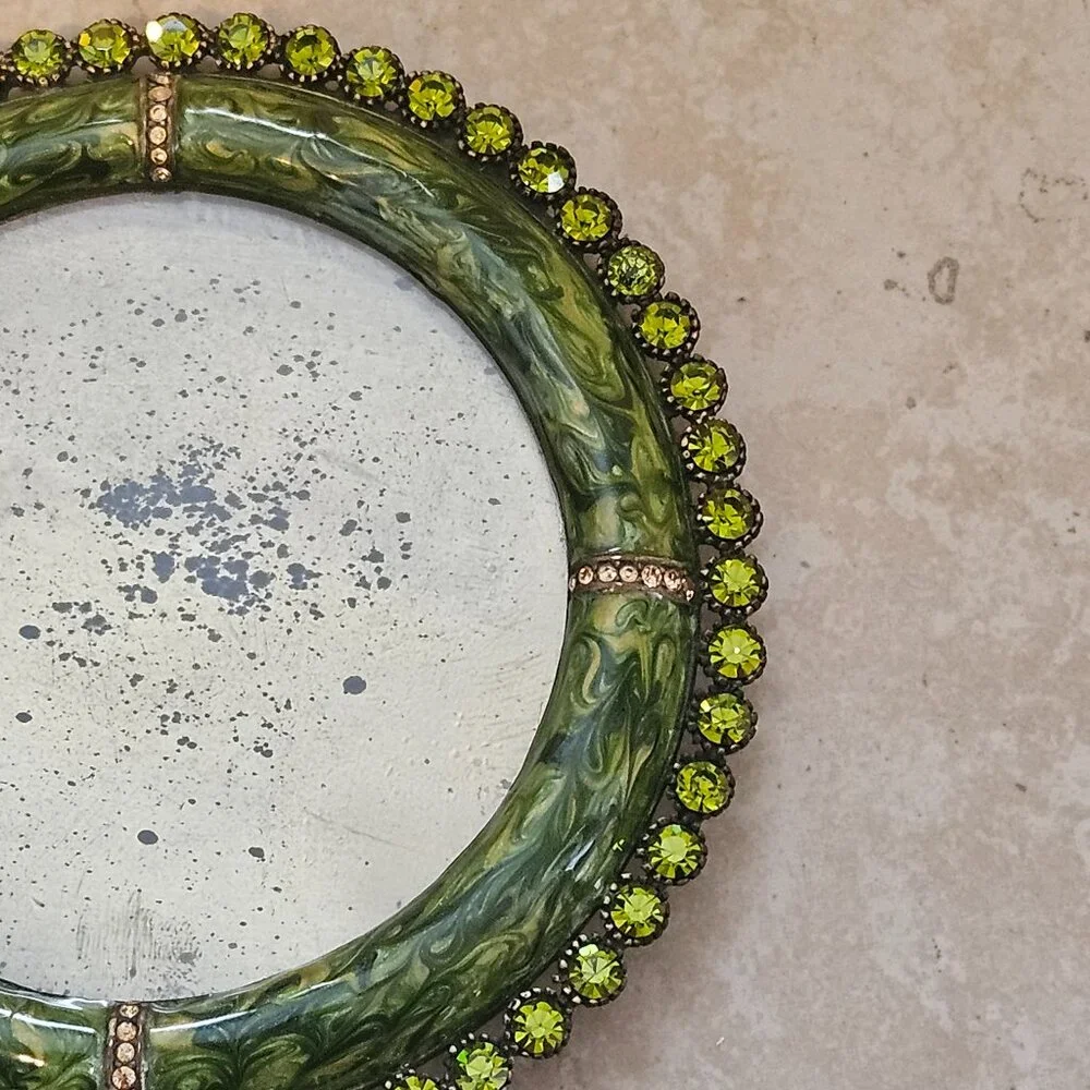 RARE JAY STRONGWATER GREEN SWIRL MARBELIZED PAVE CRYSTAL EDGE JEWEL ENAMEL FRAME